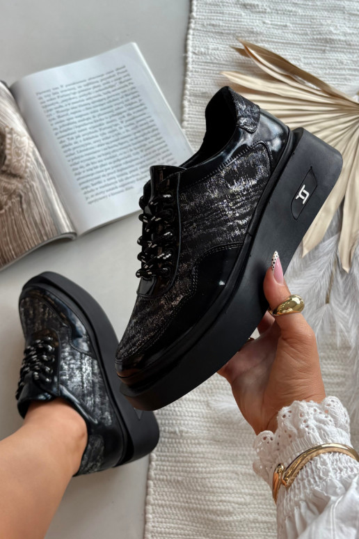 Pele Amarrar os sapatos Feminino com uma plataforma Artiker 57C2043 Preto e-cor prata