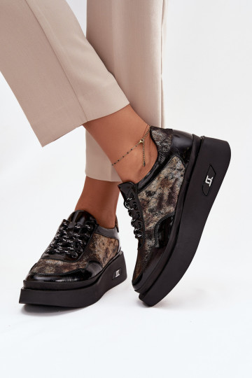 Pele Amarrar os sapatos Feminino com uma plataforma Artiker 57C2042 Preto e-cor dourada