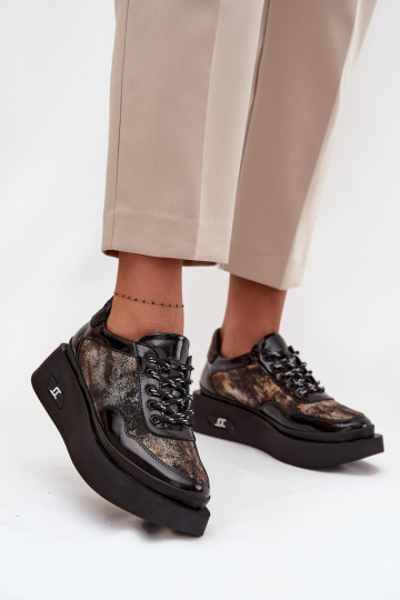 Pele Amarrar os sapatos Feminino com uma plataforma Artiker 57C2042 Preto e-cor dourada 2