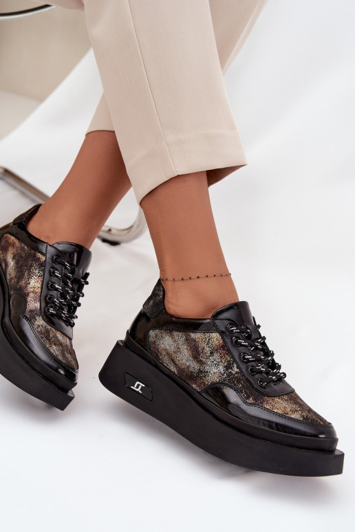 Pele Amarrar os sapatos Feminino com uma plataforma Artiker 57C2042 Preto e-cor dourada