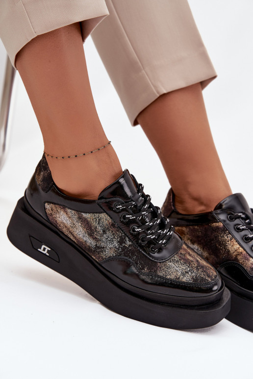 Pele Amarrar os sapatos Feminino com uma plataforma Artiker 57C2042 Preto e-cor dourada