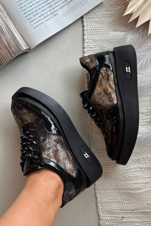 Pele Amarrar os sapatos Feminino com uma plataforma Artiker 57C2042 Preto e-cor dourada