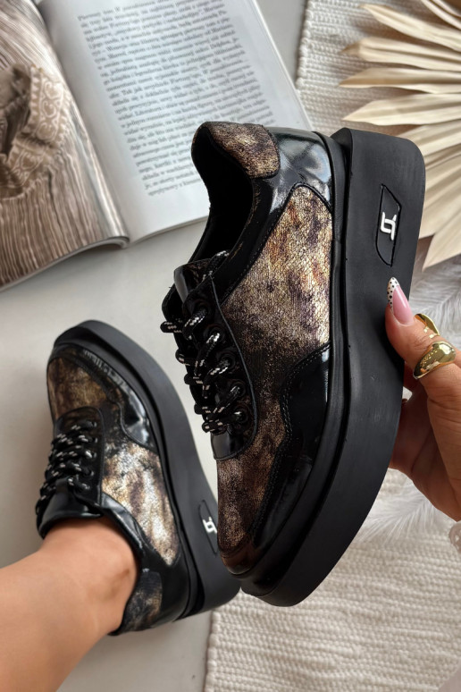 Pele Amarrar os sapatos Feminino com uma plataforma Artiker 57C2042 Preto e-cor dourada