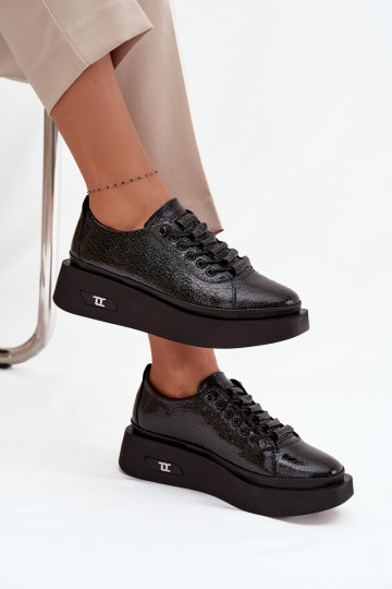 Botins lacados em pele genuína Feminino com uma plataforma Artiker 57C2041 cor preta