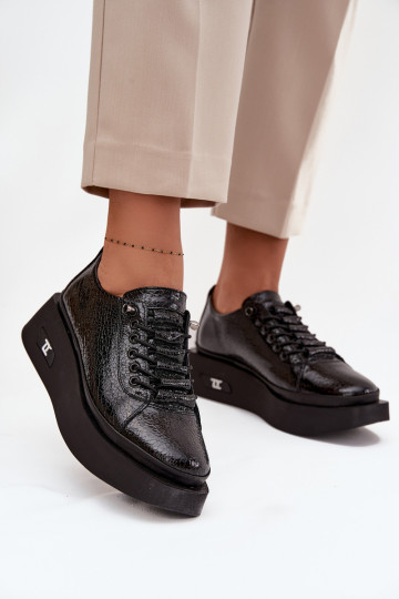 Botins lacados em pele genuína Feminino com uma plataforma Artiker 57C2041 cor preta 2