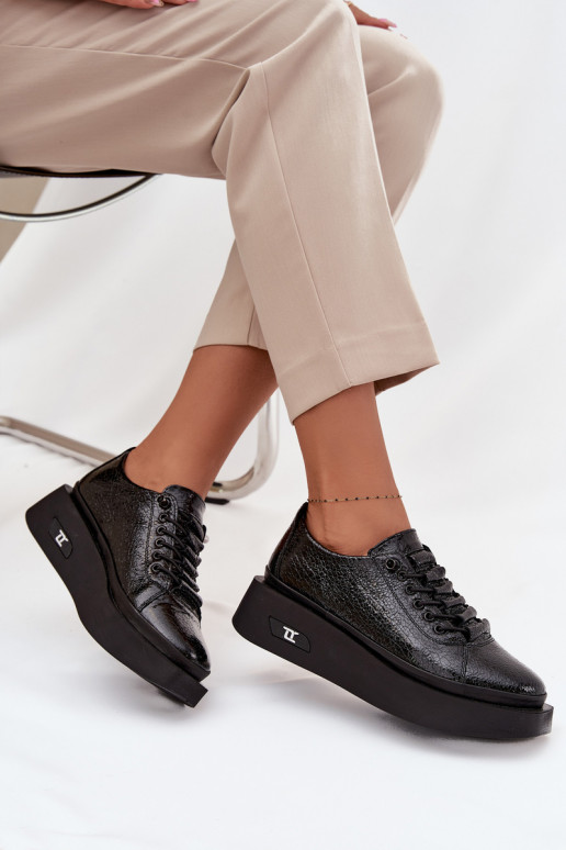 Botins lacados em pele genuína Feminino com uma plataforma Artiker 57C2041 cor preta