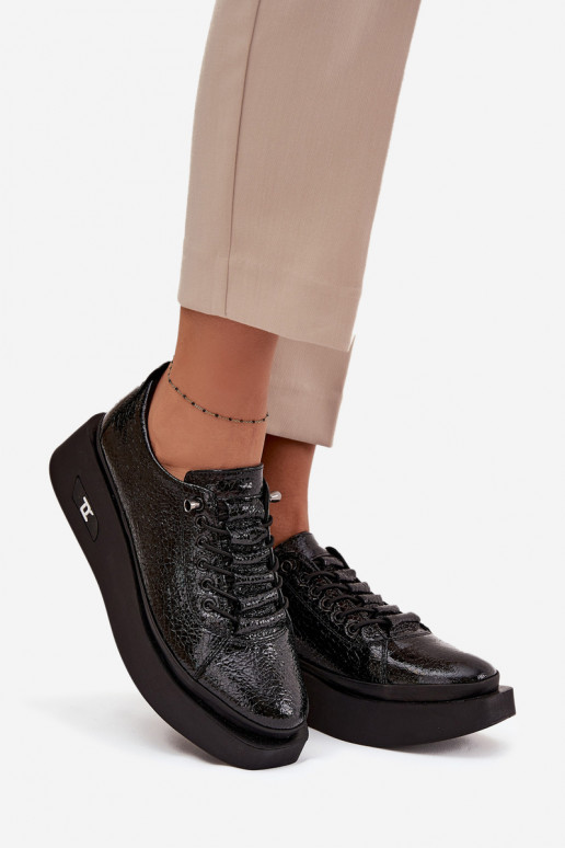 Botins lacados em pele genuína Feminino com uma plataforma Artiker 57C2041 cor preta