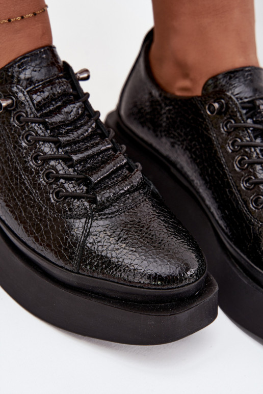 Botins lacados em pele genuína Feminino com uma plataforma Artiker 57C2041 cor preta