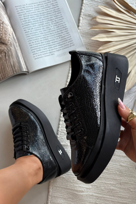 Botins lacados em pele genuína Feminino com uma plataforma Artiker 57C2041 cor preta