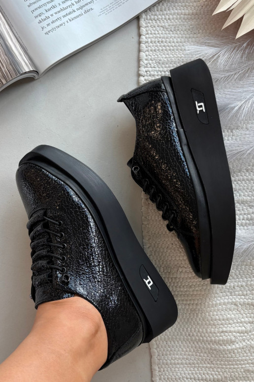 Botins lacados em pele genuína Feminino com uma plataforma Artiker 57C2041 cor preta