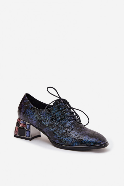 Botins lacados em pele genuína Feminino com salto com olhos brilhantes Artiker 55C0428 azul escuro