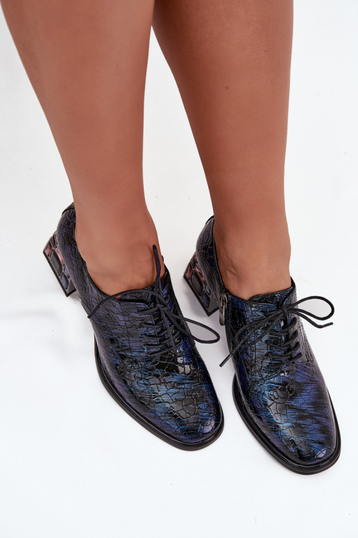 Botins lacados em pele genuína Feminino com salto com olhos brilhantes Artiker 55C0428 azul escuro