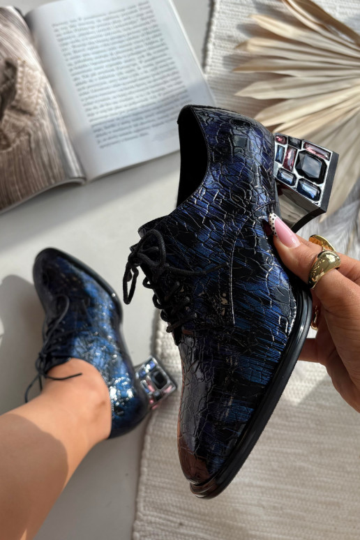 Botins lacados em pele genuína Feminino com salto com olhos brilhantes Artiker 55C0428 azul escuro