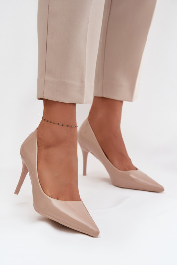 com efeito verniz Eko Pele sapatos de salto alto Feminino Ze Szpiczastymi Noskami bege Jadira 2