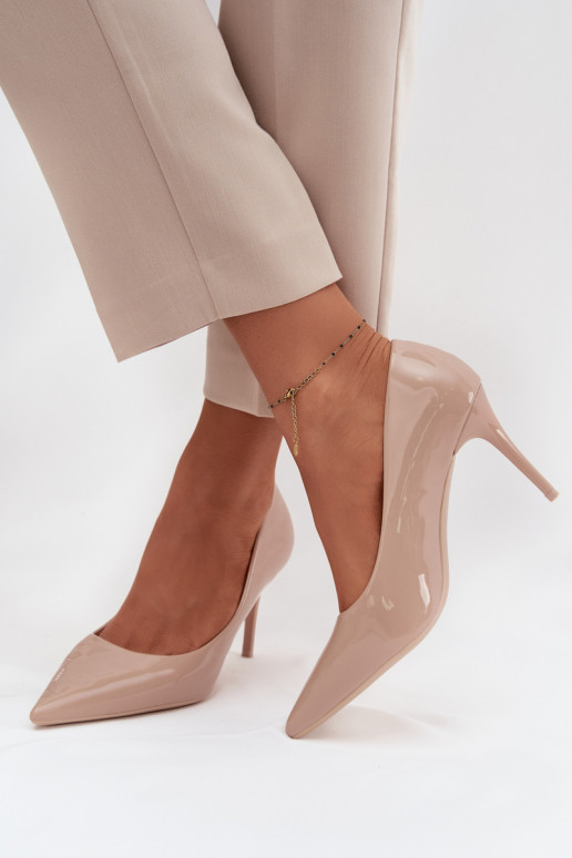 com efeito verniz Eko Pele sapatos de salto alto Feminino Ze Szpiczastymi Noskami bege Jadira com efeito verniz Eko Pele sapatos de salto alto Feminino Ze Szpiczastymi Noskami bege Jadira