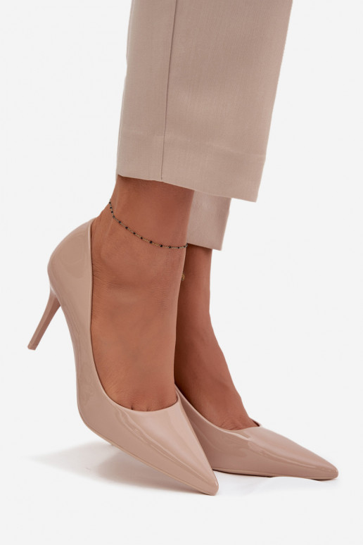 com efeito verniz Eko Pele sapatos de salto alto Feminino Ze Szpiczastymi Noskami bege Jadira com efeito verniz Eko Pele sapatos de salto alto Feminino Ze Szpiczastymi Noskami bege Jadira
