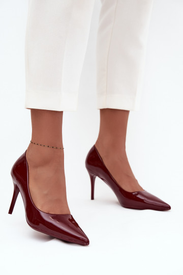 com efeito verniz Eko Pele sapatos de salto alto Feminino Ze Szpiczastymi Noskami Borgonha Jadira