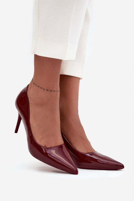 com efeito verniz Eko Pele sapatos de salto alto Feminino Ze Szpiczastymi Noskami Borgonha Jadira com efeito verniz Eko Pele sapatos de salto alto Feminino Ze Szpiczastymi Noskami Borgonha Jadira