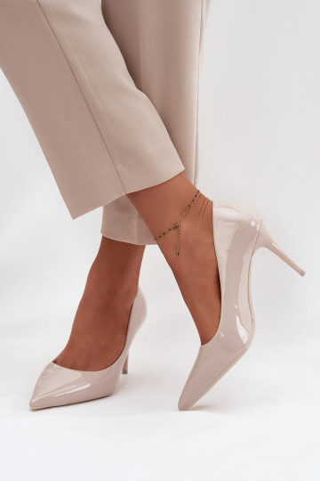 com efeito verniz Eko Pele sapatos de salto alto Feminino Ze Szpiczastymi Noskami cor de marfim Jadira