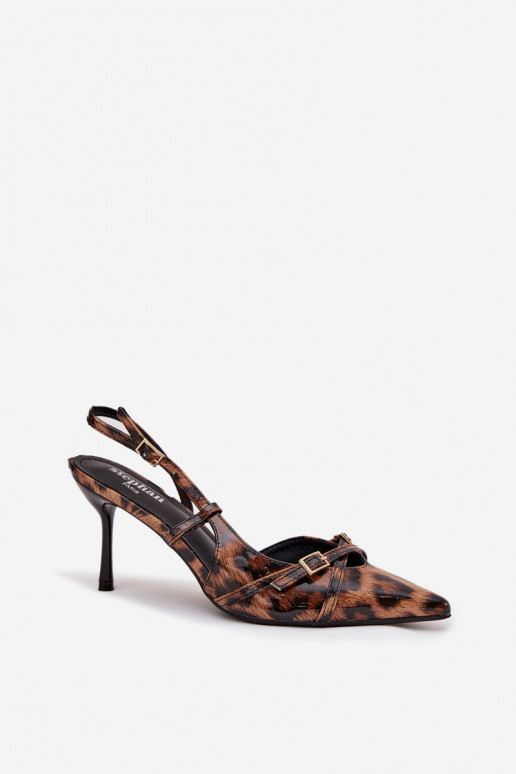 Sapato com salto aberto I Paseczkami com padrões de pele de leopardo cor marrom Ravira Sapato com salto aberto I Paseczkami com padrões de pele de leopardo cor marrom Ravira
