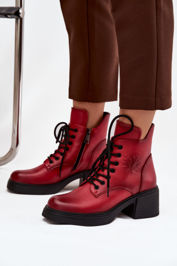 Botas femininas de couro natural Klocke aquecimento Vinceza 39950 cor vermelha