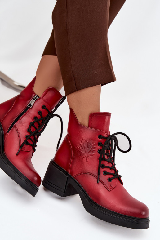 Botas femininas de couro natural Klocke aquecimento Vinceza 39950 cor vermelha