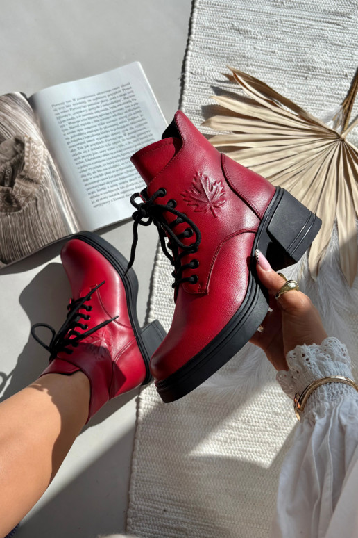 Botas femininas de couro natural Klocke aquecimento Vinceza 39950 cor vermelha