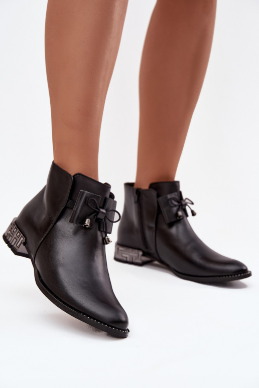 Botas femininasHabilitadoturalnej Skóry De salto baixo Zazoo 1396 cor preta