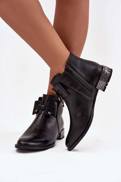 Botas femininasHabilitadoturalnej Skóry De salto baixo Zazoo 1396 cor preta