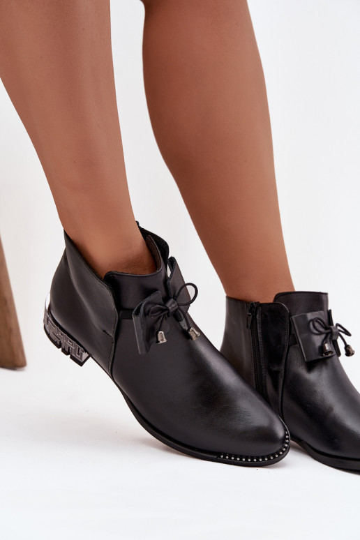 Botas femininasHabilitadoturalnej Skóry De salto baixo Zazoo 1396 cor preta