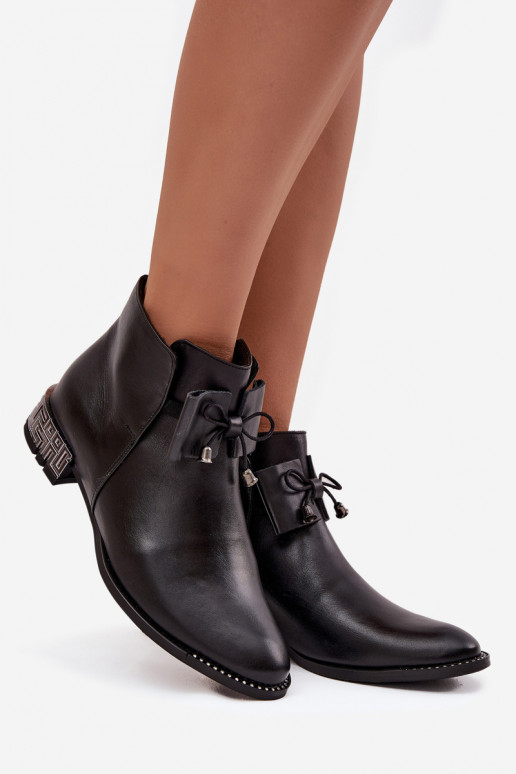 Botas femininasHabilitadoturalnej Skóry De salto baixo Zazoo 1396 cor preta