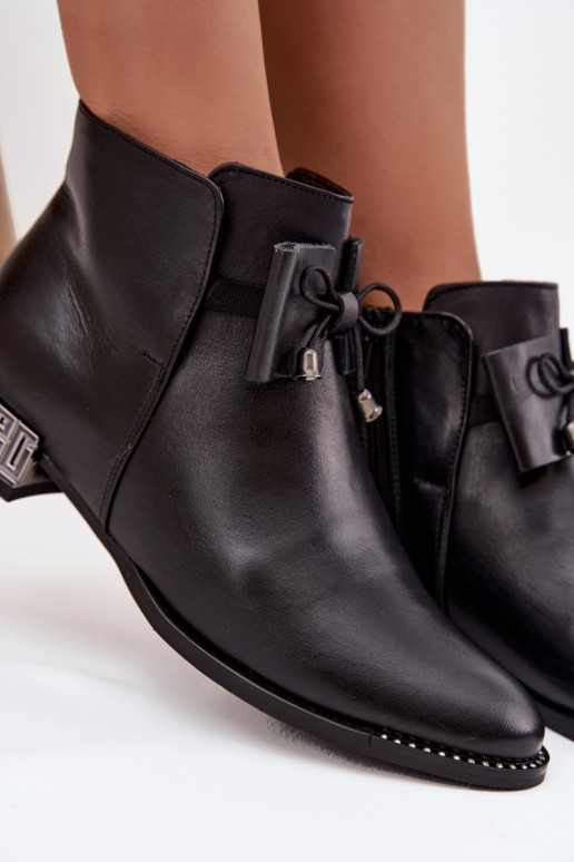 Botas femininasHabilitadoturalnej Skóry De salto baixo Zazoo 1396 cor preta