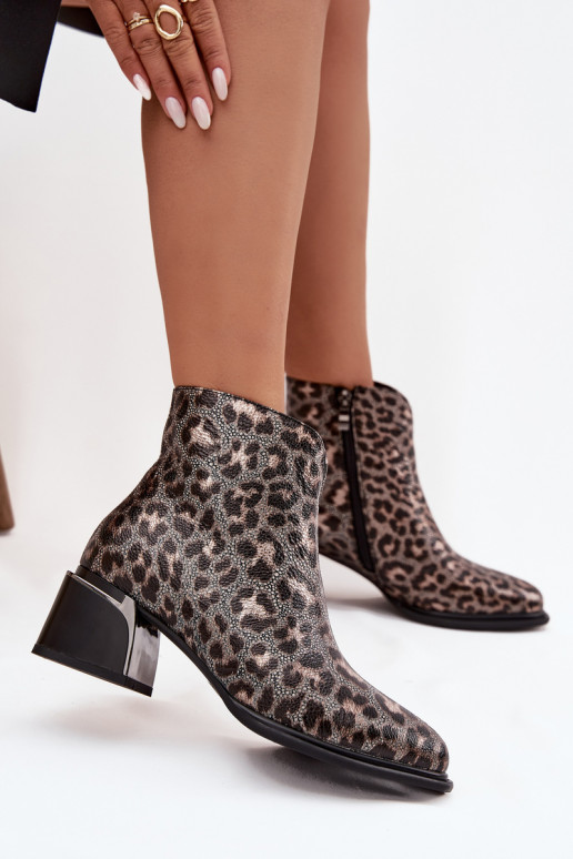 Pele Botas femininas Klocke aquecimento com padrões de pele de leopardo D&A CR52-622 Preto e-cor dourada