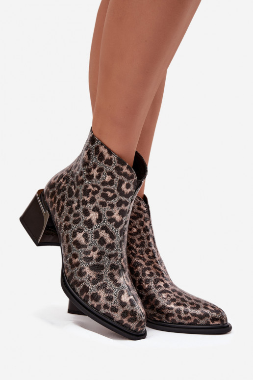 Pele Botas femininas Klocke aquecimento com padrões de pele de leopardo D&A CR52-622 Preto e-cor dourada