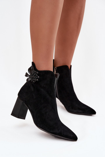 de camurça Botas femininas com enfeites D&A CR52-686 cor preta 2