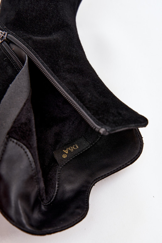 de camurça Botas femininas com enfeites D&A CR52-686 cor preta