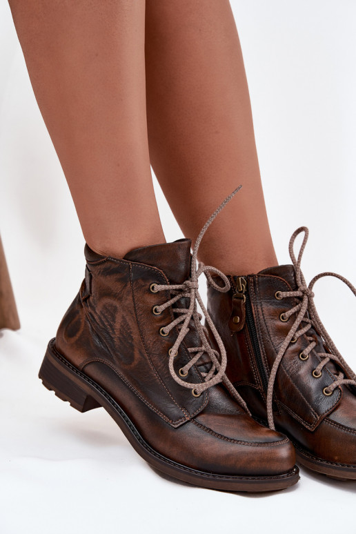 Botas femininasHabilitadoturalnej Skóry com salto largo Tem que serciejka 07063-02 cor marrom