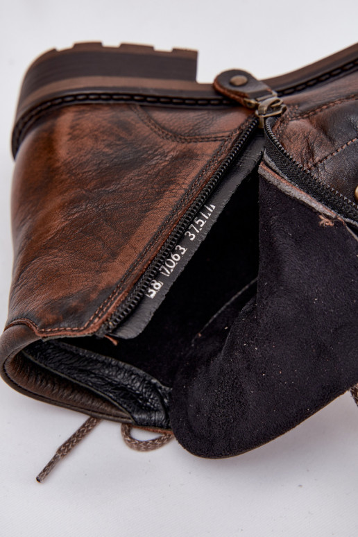 Botas femininasHabilitadoturalnej Skóry com salto largo Tem que serciejka 07063-02 cor marrom