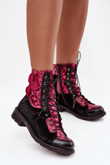 Pele Botas femininasHabilitadoturalnej Skóry com salto largo Tem que serciejka 07004-23 Preto e-cor rosa 2