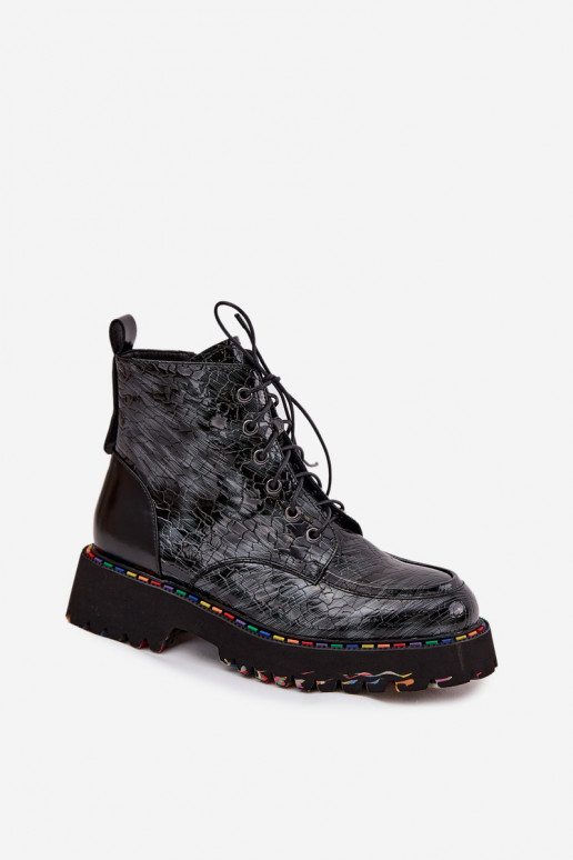 Pele com efeito verniz Botas femininas Artiker 57C0065 cor cinza