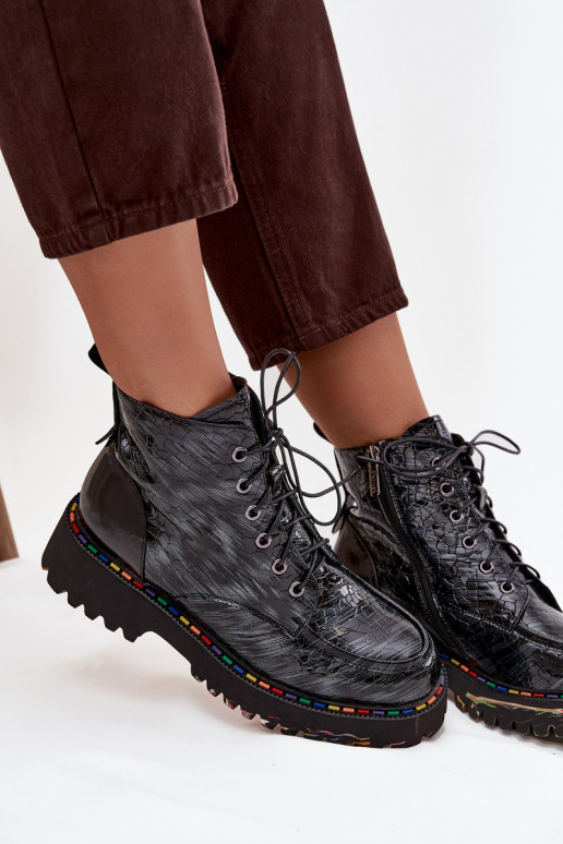 Pele com efeito verniz Botas femininas Artiker 57C0065 cor cinza