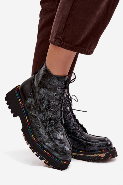 Pele com efeito verniz Botas femininas Artiker 57C0065 cor cinza