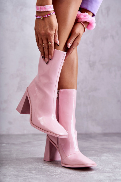 Feminino com efeito verniz Botas botas cor rosa Tem que serrgit