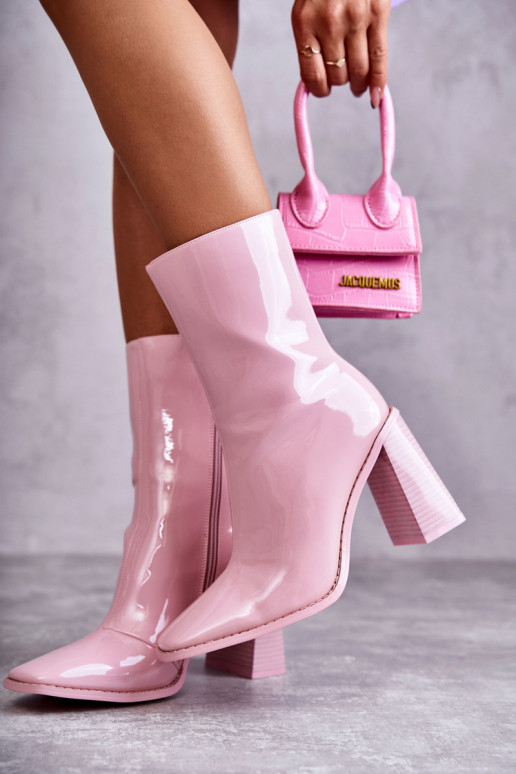 Feminino com efeito verniz Botas botas cor rosa Tem que serrgit