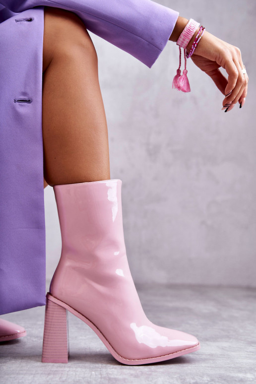 Feminino com efeito verniz Botas botas cor rosa Tem que serrgit