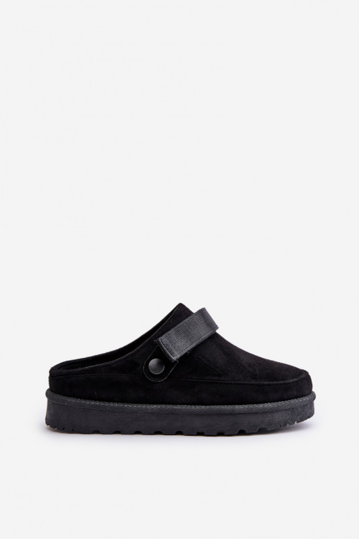 Feminino Chinelos aquecimento com pelo por dentro com uma plataforma cor preta Azida