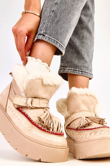 Botas de neve cor areia com plataforma e franjas, Maurisa 2