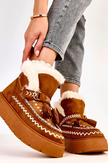 Botas de neve marrons com plataforma e franjas, Maurisa