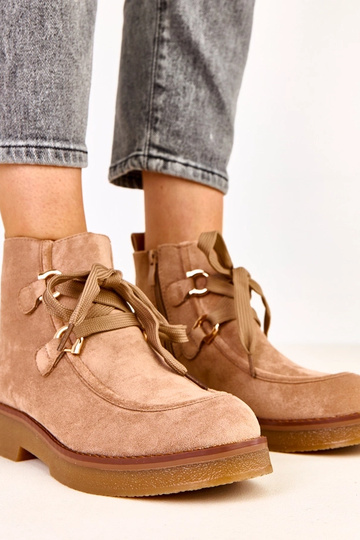 Botas de cano curto quentes cor areia com cadarços decorativos, Katrins
