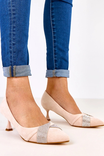 Sapatos de salto cor areia com salto baixo e strass, Tajlana 2